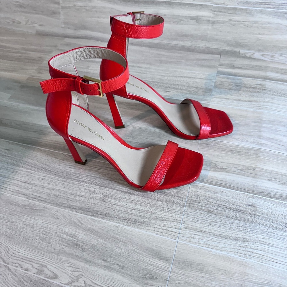 Stuart Weitzman 100 Squarenudist Orange/Red Stilettos  4" heel NWOT